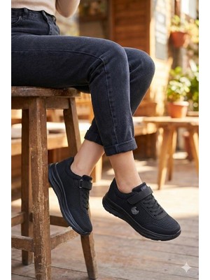 Fort 0621 Sea Rahat Hafif Lastik Bağçıklı Cırtlı Kalın Taban Kadın Spor Ayakkabı