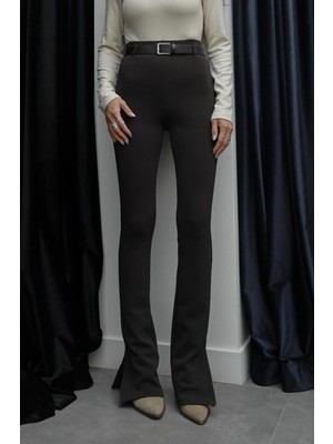 Havoş Acı Kahve Paçası Yırtmaçlı Kemerli Pantolon