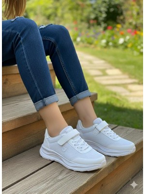 Fort 0621 Sea Rahat Hafif Lastik Bağçıklı Cırtlı Kalın Taban Kadın Spor Ayakkabı
