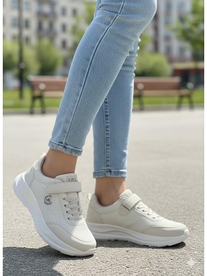 Fort 0621 Sea Rahat Hafif Lastik Bağçıklı Cırtlı Kalın Taban Kadın Spor Ayakkabı