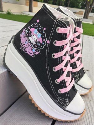 Ellaboni My Meldy Baskılı Siyah Yüksek Taban Bilekli Spor Ayakkabı Sneaker