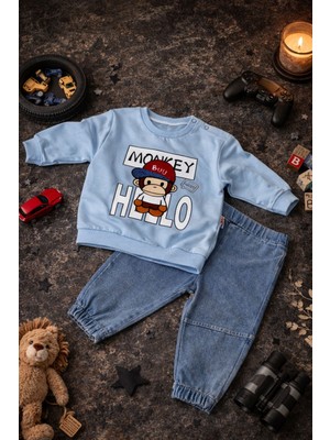 Baby Buu Erkek Bebek Günlük Rahat Maymun Baskılı Mevsimlilk Alt Üst Takım