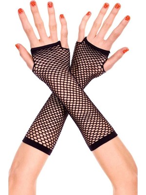 Marsilyan Siyah Renk Uzun File Eldiven - Örgü Eldiven Siyah Renk