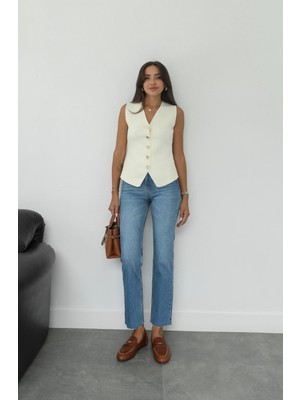 Havoş Light Blue Boy Fit Kesik Paça Jean