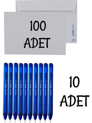 Pensan Düğün, Para Takı Zarfı Ağzı Yapışkanlı 100 Adet ve 10 Adet Tükenmez Kalem