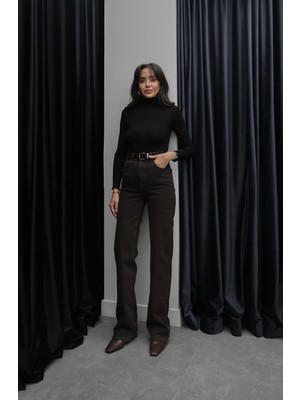 Havoş Kahverengi Straight Leg Kemerli Jean