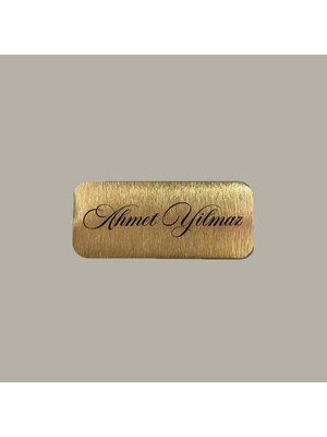 CRF Reklam Promosyon Matbaa Kişiye Özel Gold Altın Renk Metal Etiket Isim Soyisim 3x7 cm Arkası Yapışkanlı 1 Adet