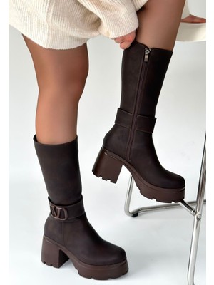 Moki Kahverengi Nubuk Topuklu Çizme