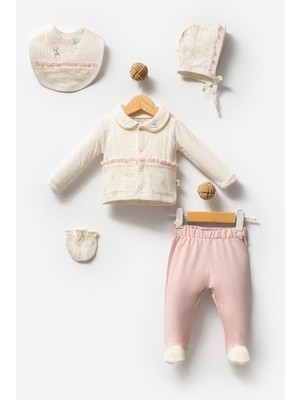 By Bubbles Rose Girl %100 Organik Pamuk Kız Bebek 5'li Hastane Çıkış Seti
