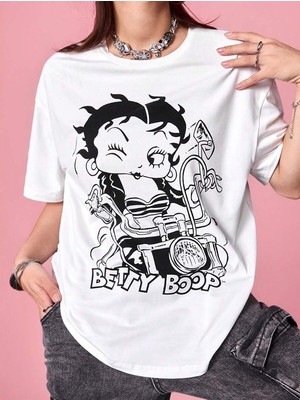 Eymora Betty Boop Karikatür Baskılı Tişort