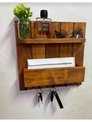 Dabanlıoğlu Mobilya Ahşap Askılık Duvar Rafı Dekor Amaçlı Posta Kutulu Anahtarlık Duvara Monte Anahtarlık 35X35 cm