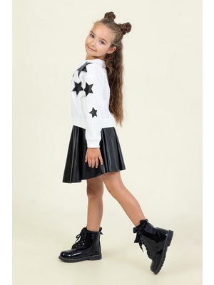 Dmb Kids Yıldız Desenli Kız Çocuk Deri Etekli Alt Üst Takım