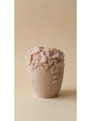 My Balli Store Nude Renk Dekoratif Kabartmalı Çiçekli Soya Mum
