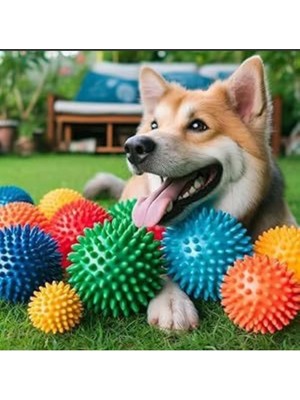 Shop A Way Hombak Renkli Kedi Köpek Isırma Topu Dikenli Top Tasarımı ile Diş Kaşımaya Yardımcı 7.5 cm