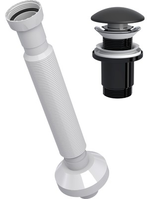 Suera Magic Pipe Körüklü Gider Borusu + Elixir Pop-Up Set (Mat Siyah - Taşma Deliksiz)