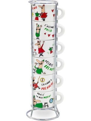 Shop A Way - 6'lı Istiflenebilir Cappuccino Fincan Seti - Karma Renkli - Porselen