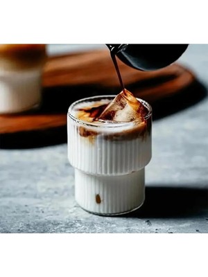 Shop A Way Origami Isıya Dayanıklı Çizgili Desenli Cam Bardak Kahve Çay Sunum Bardağı