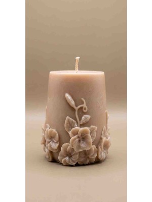 My Balli Store Nude Renk Dekoratif Kabartmalı Çiçekli Soya Mum