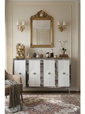 Ceneyra KA1216BS PEGA120 Konsol, Kahve Köşesi ve Tv Sehpası 120CM Beyaz-Silver