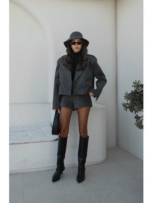 Havoş Antrasit Jessa Kaşe Şort Ceket Takım