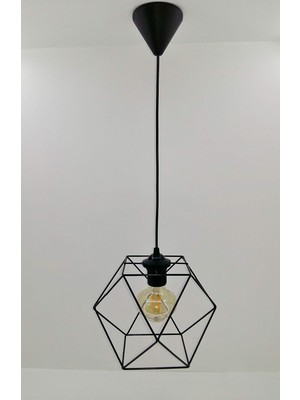 Shop A Way Vintage Endüstriyel Metal Kafes Çokgen Tekli Sarkıt Avize Cafe Ofis Restaurant Aydınlatma