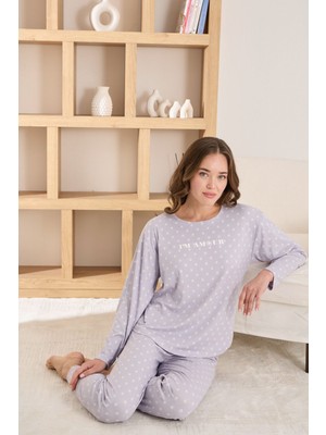 Pijamoni Berlin Raporlu Kumaş Lila Pijama Takımı