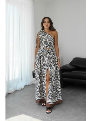 Havoş Siyah Paisley Desenli Saten Takım