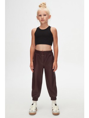 Lovetti Koyu Bordo Kız Çocuk Çıtçıtlı Paça Büzgüllü Kışlık Deri Pantolon