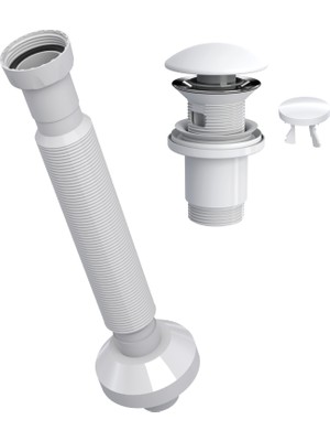 Suera Magic Pipe Körüklü Gider Borusu + Elixir Pop-Up Set (Mat Beyaz - Taşma Delikli)