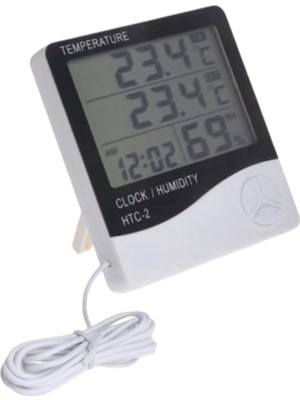 Shop A Way Htc-2 Dijital Termometre Saat Nem ve Sıcaklık Ölçer Iç Dış Mekan