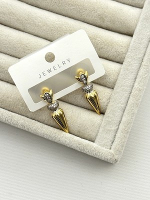 Jewerly 14K Özel Seri Taşlı Sivri Uç Gold Küpe