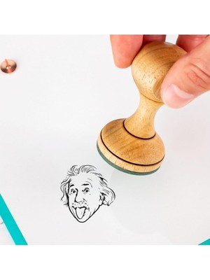 Shop A Way Fizikçilere Hediye Einstein Tasarımlı Esprili Mühür - Ahşap Kitap Mühür - Defter Kaşe