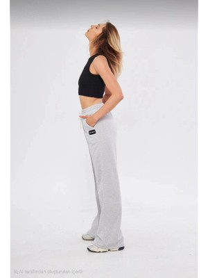 Velmora Fashion Iki Iplik Bol Paça Eşofman Pantalon - Gri