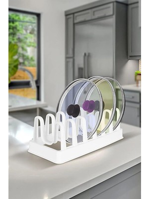 Shop A Way Plastik 6 Bölmeli Tencere Kapağı ve Tabak Düzenleyici Organizer, Dolap Içi ve Tezgah Üstü Kapak Orga