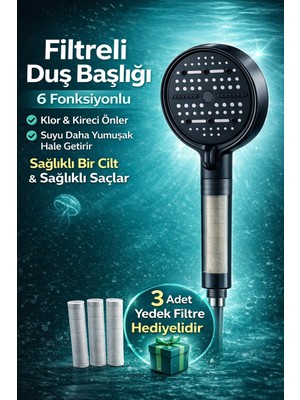Suvia Filtreli Duş Başlığı – 6 Fonksiyon | Klor & Kireç Önleyici | 3 Yedek Filtre Hediyeli
