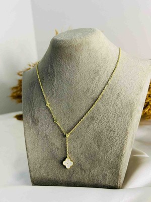 Generic 925 Ayar Gümüş Gold Renkli Beyaz Sedefli Kadın Kolye - Şans Tema Model