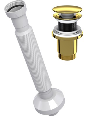 Suera Magic Pipe Körüklü Gider Borusu + Felix Pop-Up Set (Paslanmaz Altın - Taşma Deliksiz)