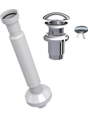 Suera Magic Pipe Körüklü Gider Borusu + Elixir Pop-Up Set (Krom - Taşma Delikli)