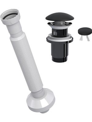 Suera Magic Pipe Körüklü Gider Borusu + Elixir Pop-Up Set (Mat Siyah - Taşma Delikli)