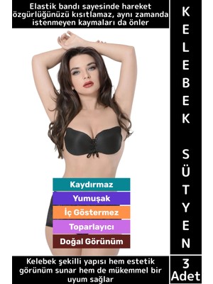 Wintoup Gündelik Iz Iç Göstermez Elastik Kaydırmaz Toparlayıcı Doğal Görünüm Yapışkan Kelebek Sütyen 3 Adet