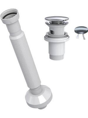 Suera Magic Pipe Körüklü Gider Borusu + Felix Pop-Up Set (Paslanmaz - Taşma Delikli)