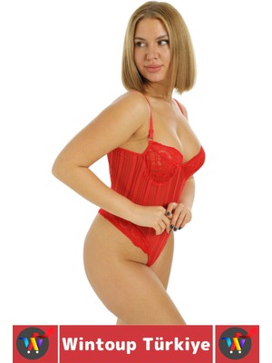 Wintoup Özel Seri Yılbaşı Sevgililer Günü Hediye Gündelik Gece Sexy Rahat Şık Fantezi Kadın Çizgili Bodysuit
