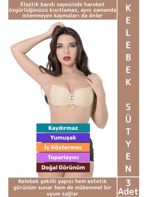 Wintoup Gündelik Iz Iç Göstermez Elastik Kaydırmaz Toparlayıcı Doğal Görünüm Yapışkan Kelebek Sütyen 3 Adet