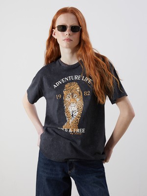 Lc Waikiki Yeni Sezon Bisiklet Yaka Leopar Baskılı Kadın Tişört