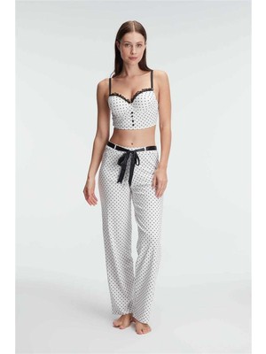 Beruflic Angel Fantezi Bralet Sütyen Pamuklu Puantiye Desenli Desteksiz Dantel Detaylı Pijama Takımı