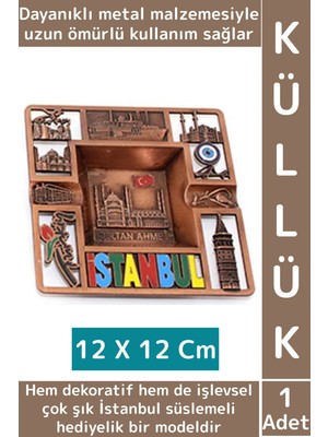 Wintoup Dayanıklı Gündelik Ev Iş Kullanım Dekoratif Hediyelik Şık Istanbul Süslemeli Metal Küllük 12 x 12 cm