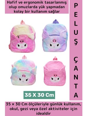 Wintoup Yeni Sezon Çocuk Genç Kız Gündelik Okul Çok Şık Sevimli Kuromi Yumuşak Peluş Sırt Çantası 30 x 35 cm