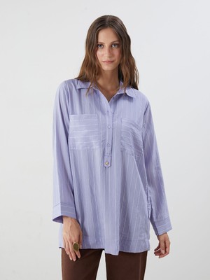 Lc Waikiki Yeni Sezon Gömlek Yaka Çizgili Kadın Tunik