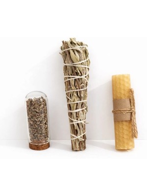 Chellomood -Meditasyon Seti – Adaçayı Tütsü + Balmumu + Kuru Lavanta