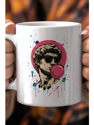 Pop Art Heykel Desenli 330ML Baskılı Beyaz Seramik Kupa Bardak